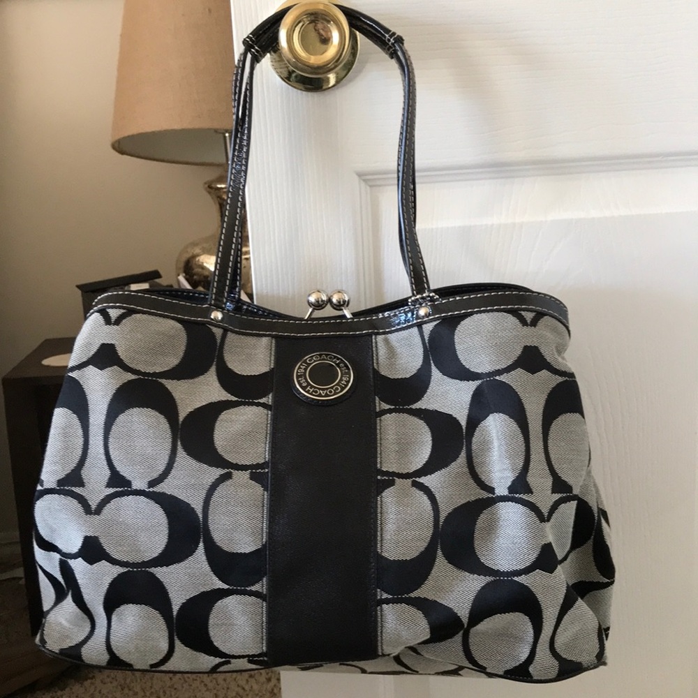 Gray and Black Coach Bag